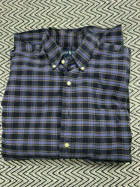 Ralph Lauren Men's Navy & Purple Plaid Button-Down Big Shirt Large 100% Cotton C